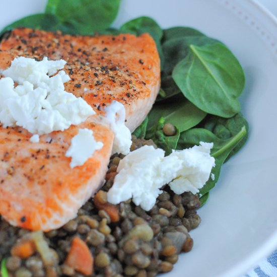 Salmon with Lentils & Goat Cheese