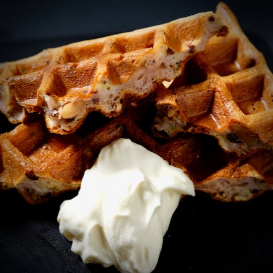 Banana walnut sourdough waffles