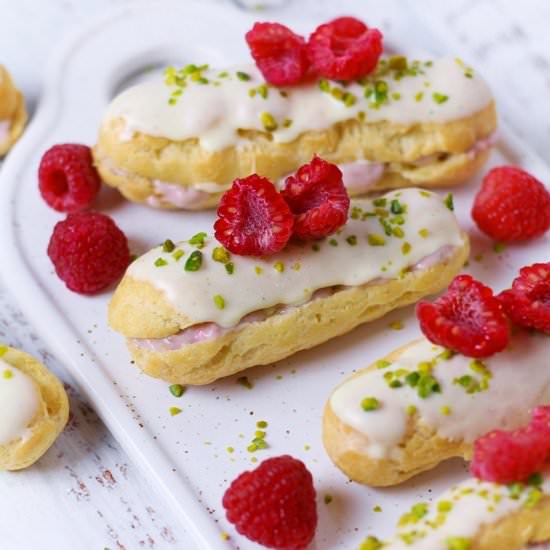 Raspberry White Chocolate Eclairs