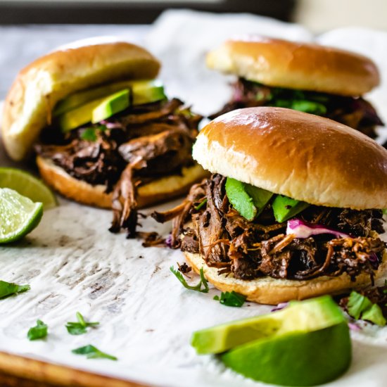 Poblano Beer Braised Beef Sandwich