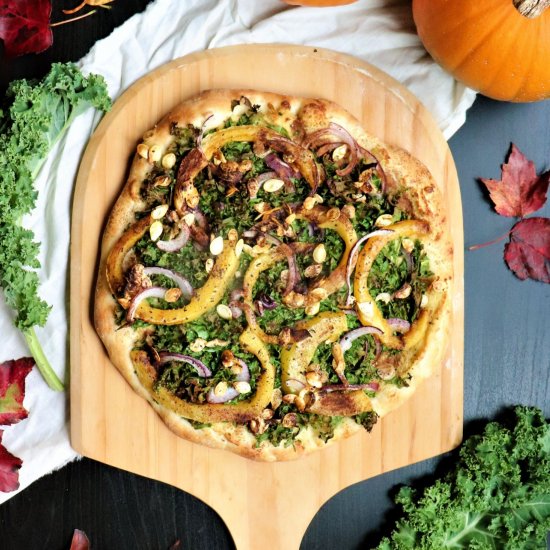 Vegan Kale and Pumpkin Pizza