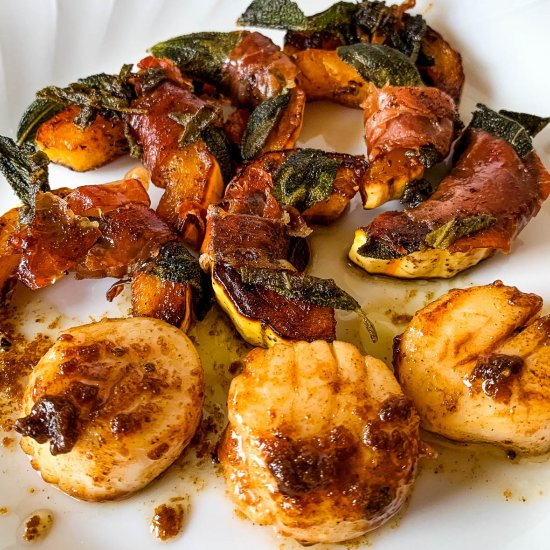 Delicata Saltimbocca & Pan Scallops