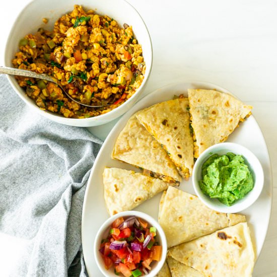 Crumbled Tempeh Quesadillas