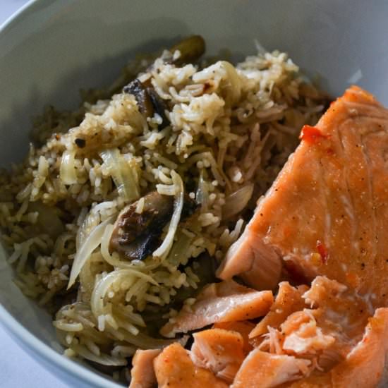 Easy Mushroom Rice with Salmon