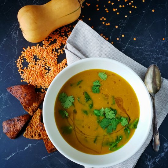 Vegan Butternut Squash, Lentil Soup