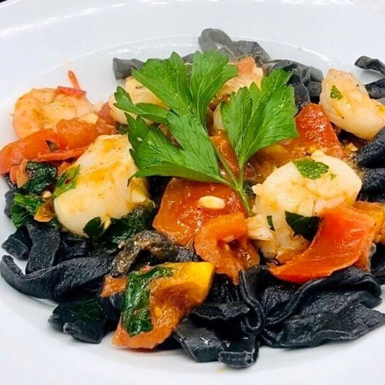 Homemade Black Squid Ink Pasta