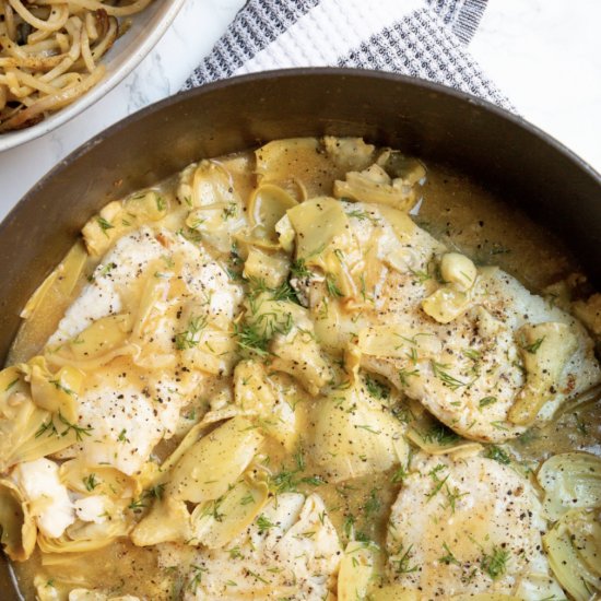 Lemon Dill Cod and Artichokes