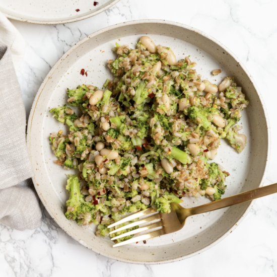 Smashed Broccoli Farro Bowls