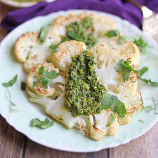 Cauliflower steaks with chimichurri