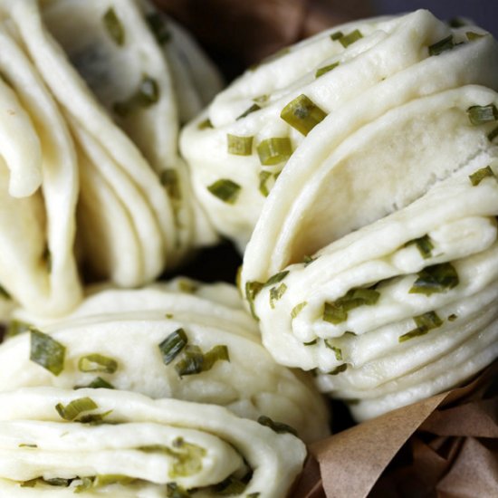 Chinese steamed buns with scallions