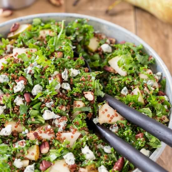 Pear blue cheese kale salad