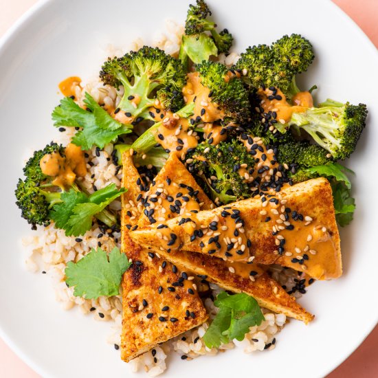 Crispy Tofu Bowls with Peanut Sauce