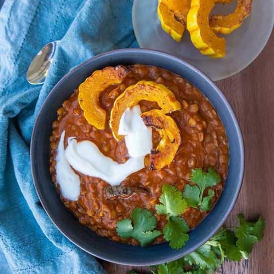 Creamy Lentils with Roasted Squash