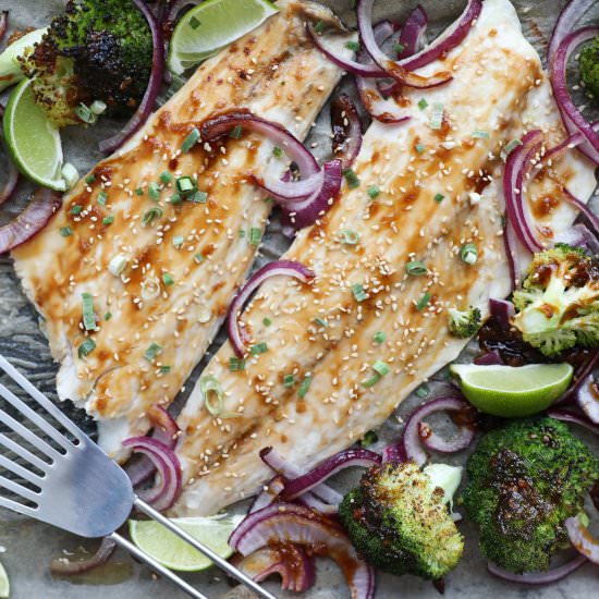 Sheet Pan Teriyaki Striped Bass