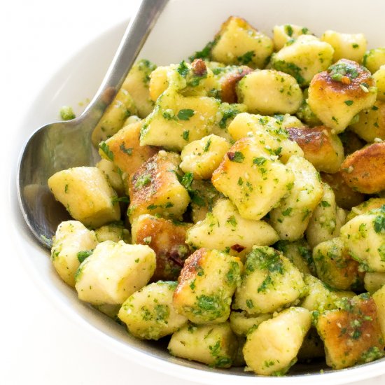 Crispy Parsley Pesto Gnocchi