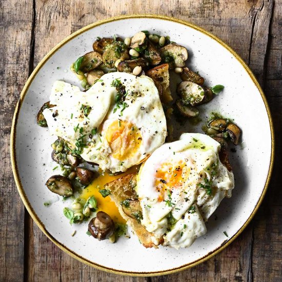 Pesto Mushrooms and Egg Toast