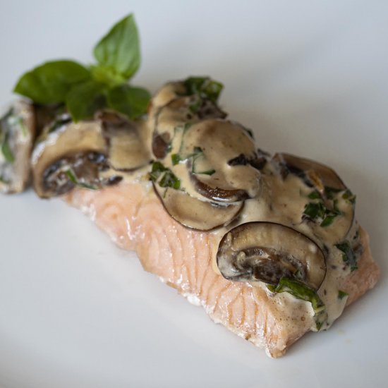 Salmon with Basil Mushroom Sauce