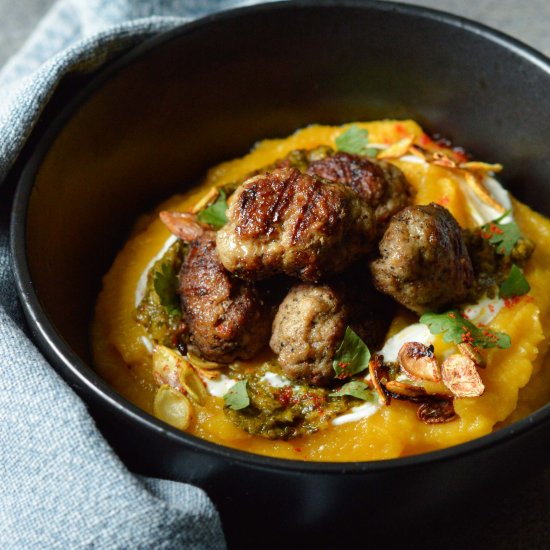 Roast pumpkin, koftas & chermoula