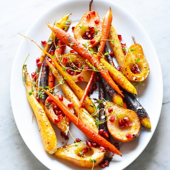 Maple Bourbon Glazed Carrots & Pear