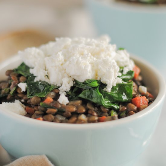 Lentils with Goat Cheese & Spinach