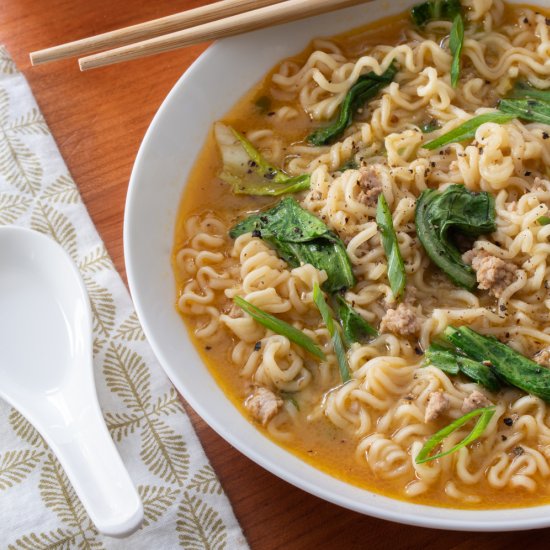 Spicy Pork Ramen with Bok Choy & Gi