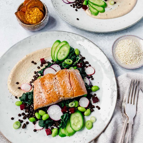 Pan-Fried Salmon Rainbow Salad