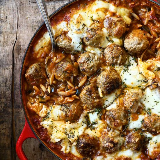 Baked Meatballs with Orzo