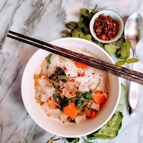 Chicken Pho with Shallot Chutney