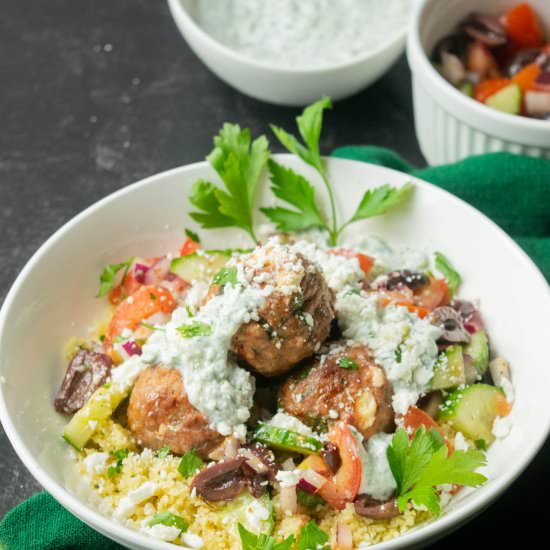 Greek Lamb Feta Meatball Bowls