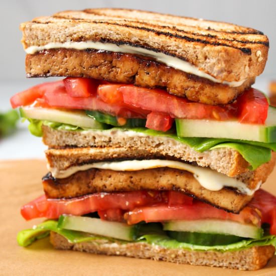 Marinated smoky tofu sandwich