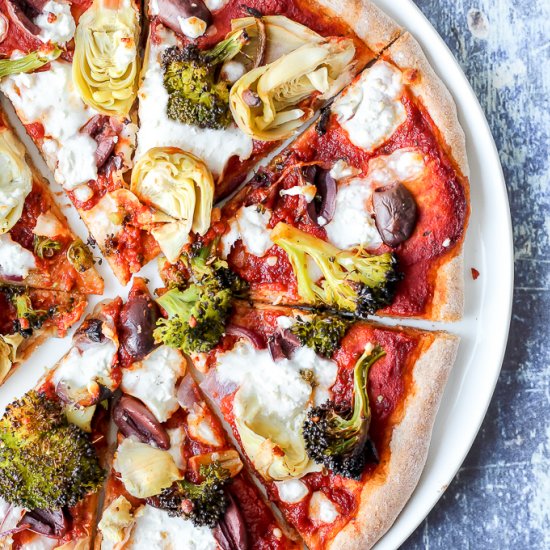 Roasted Broccoli Artichoke Pizza