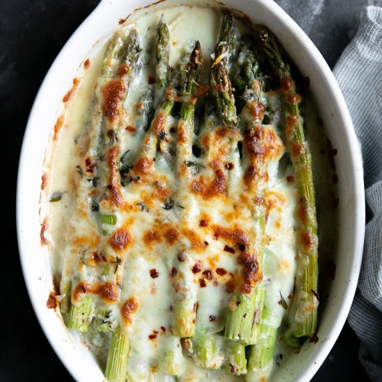 Cheesy Baked Asparagus Gratin