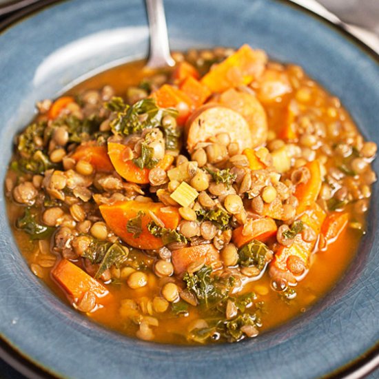 Healthy Lentil Sausage Kale Soup