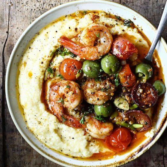 Polenta with Chorizo and Shrimp