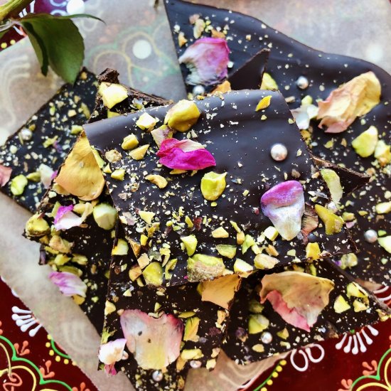 Dark Chocolate Rose Pistachio Bark