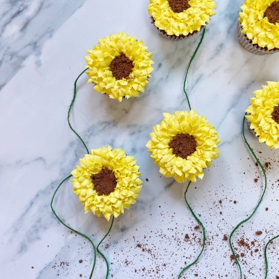 Chocolate Vanilla Sunflower Cupcake