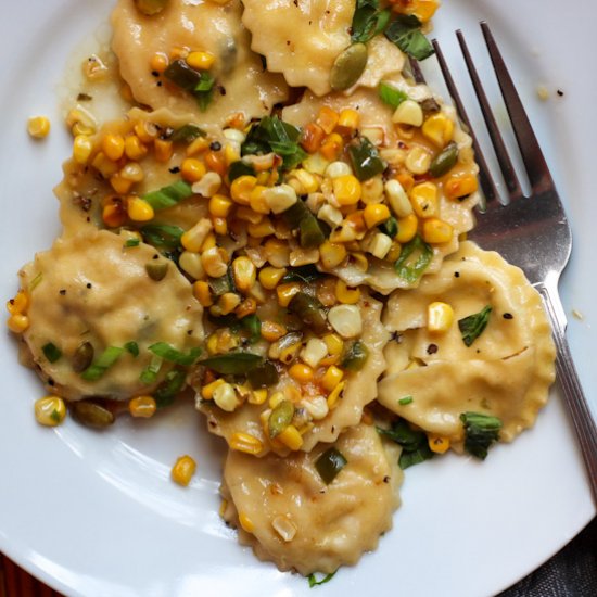 Homemade Corn and Jalapeno Ravioli