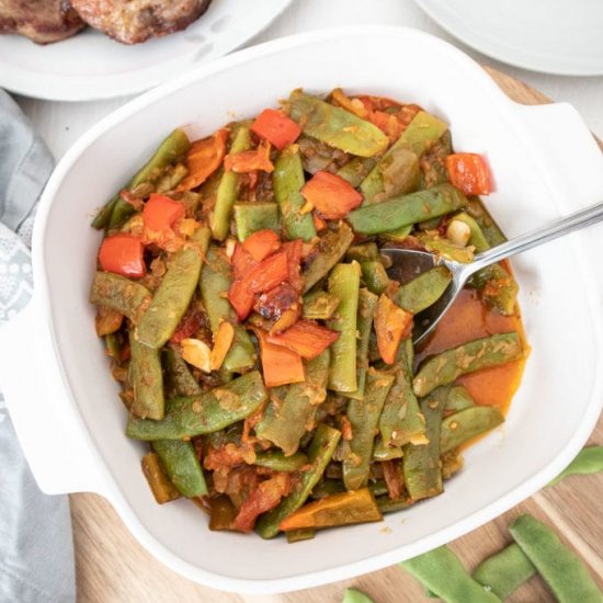 Cooked Flat Beans and Tomato