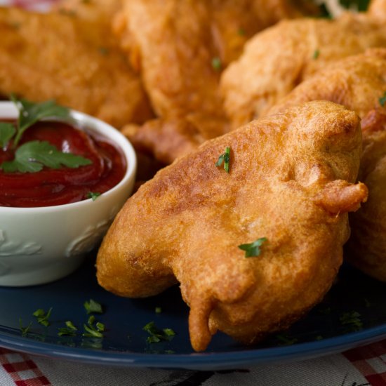 Chicken wings in beer batter