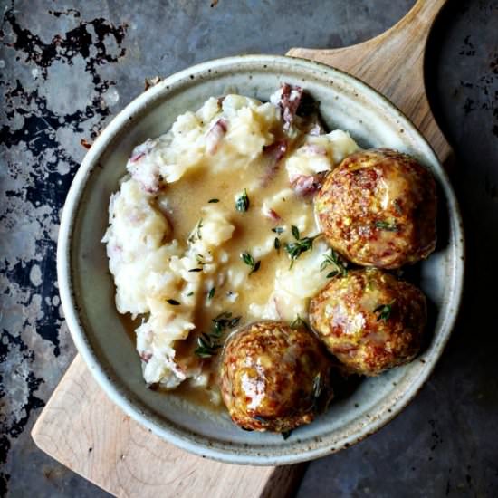 Meatballs, Mashed Potatoes, Gravy