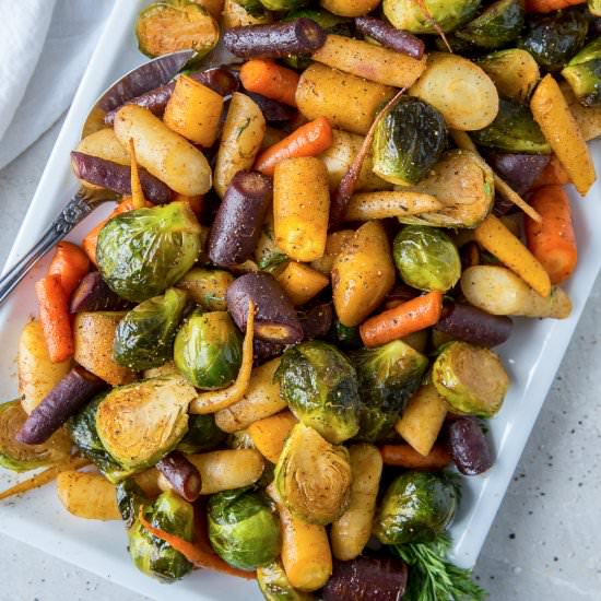 Honey Roasted Carrots and Brussels