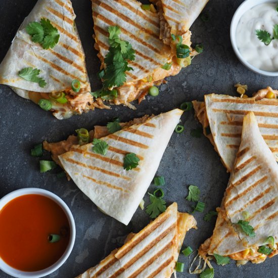 EASY BUFFALO CHICKEN QUESADILLAS