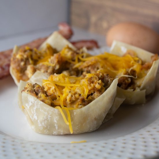 Breakfast Sausage Wonton Cupcakes