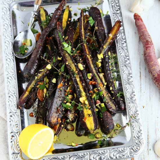 Roasted Purple Carrots with Cilantr