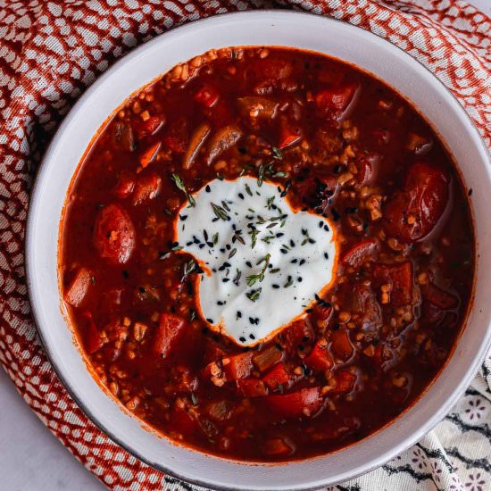 Spicy Tomato Soup with Bulgur Wheat