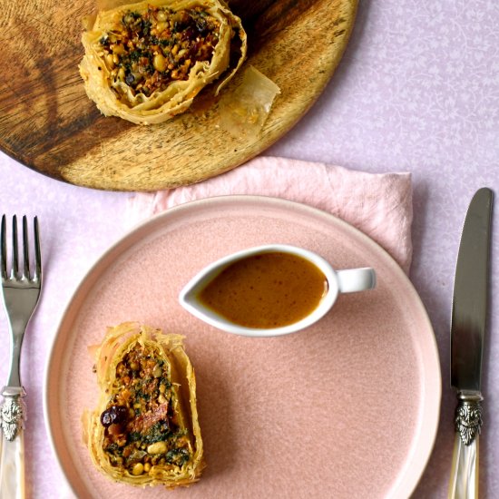 mushroom and hazelnut strudel