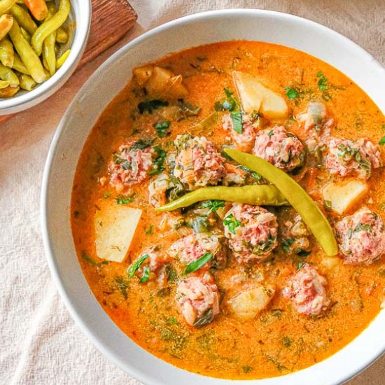 Traditional Romanian Meatball Soup