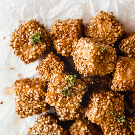 Fried feta with honey and sesame