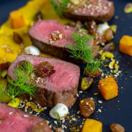 Lamb backstrap, pumpkin & dukkah