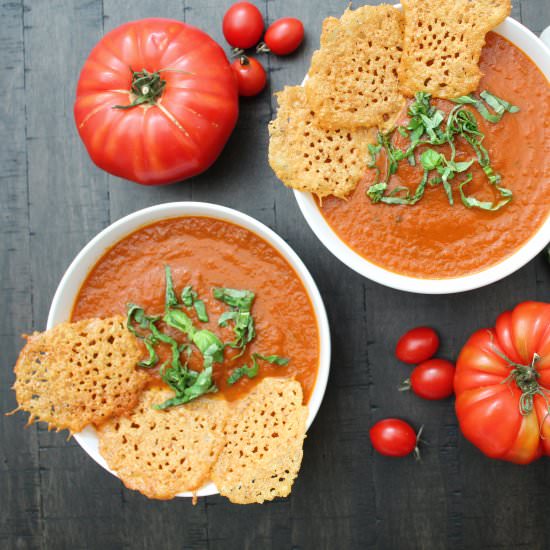 tomato basil soup with parm crisps